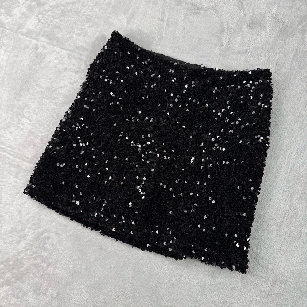 Black Sequin Mini Skirt Party Club Glam Sparkle Stretch Waist one size